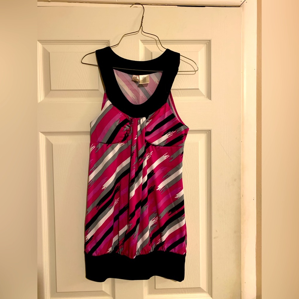 Black and purple striped sleeveless shirt